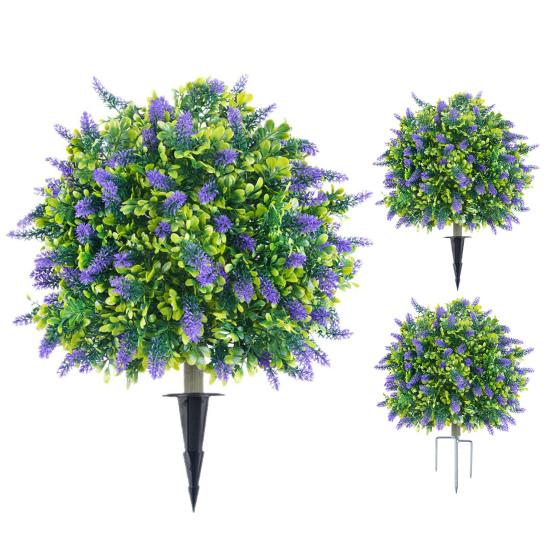 Künstlicher Lavendel-Formschnitt-Ball UV-beständig Falscher Buchsbaum Strauch mit Erdspieß Unechte Immergrüne Baum Pflanze für Innen Außen
