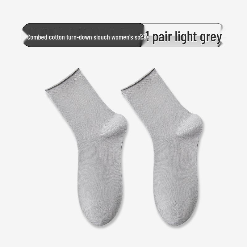 

Женские хлопковые носки до середины икры на весну/лето - Базовый однотонный цвет, Роликовый край, Подходят для студентов/послеродового периода