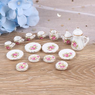15Pcs Casa de bonecas miniatura talheres porcelana cerâmica café chá xícaras conjunto brinquedos