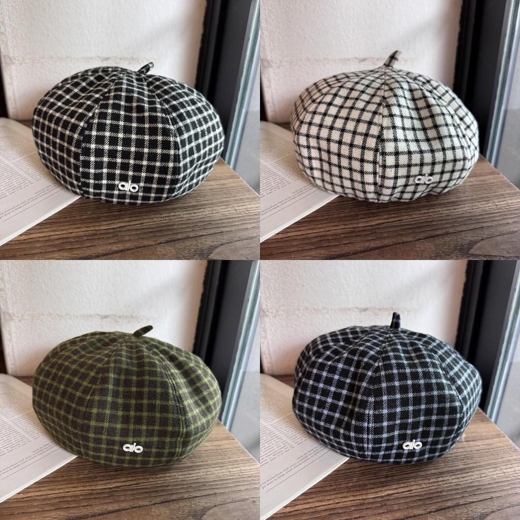 Clashing Color Grid Artistic Vintage Beret Hat Geometric Elements Spring Women