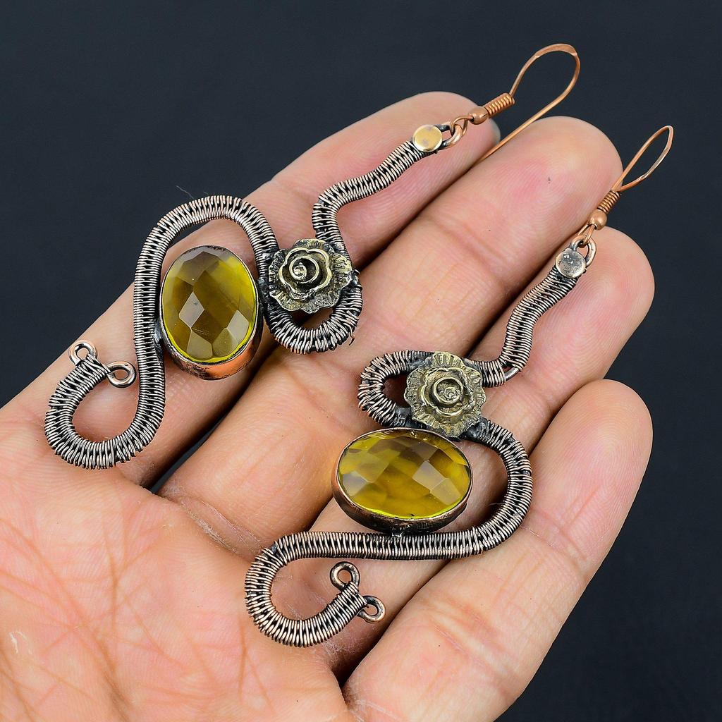 Faceted Lemon Topaz Earrings Gemstone Jewelry, 999 Copper Wire Wrapped Earrings, Handmade Beautiful Jewelry Earrings