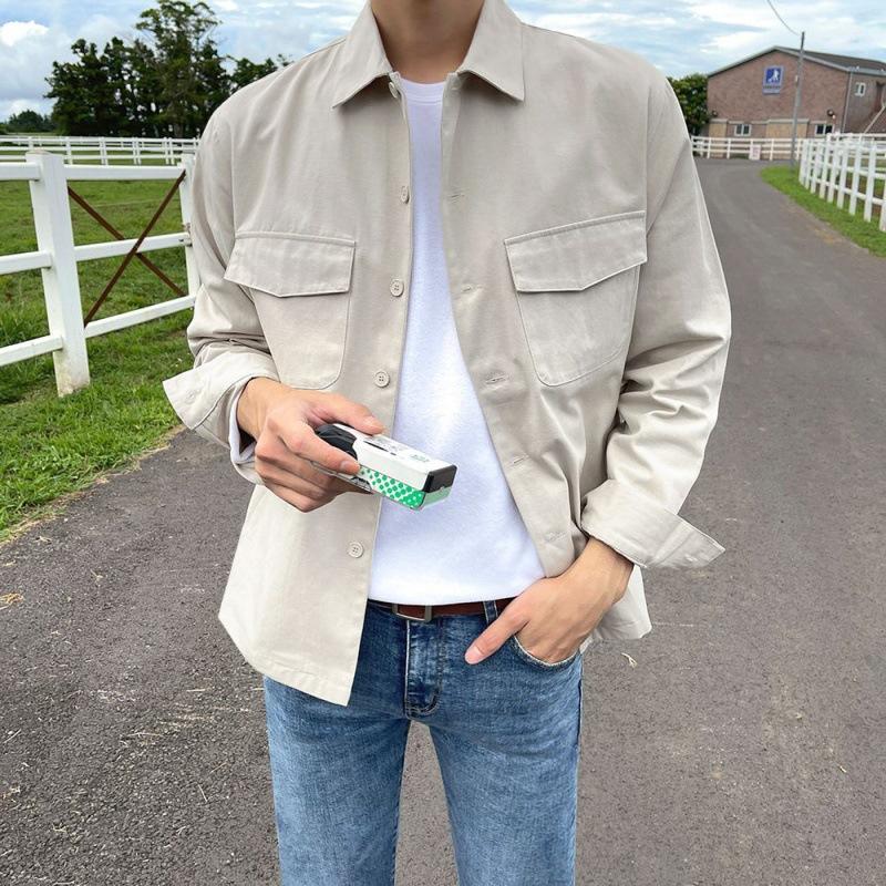 Simple Work Jacket Men's Autumn New Korean Style Loose Niche Design Long-sleeved Shirt Jacket