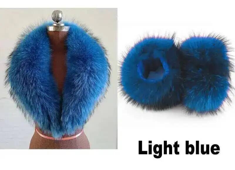 Elegant Luxury Raccoon Fur Collar Cuff Set Large Size 100% Real Fur Scarf Thick Warm Ladies Shawl Coat Collar Women Winter