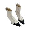 2025 autumn and winter new European station French small flower high-heeled short boots women's pointed thin heel elastic thin boots