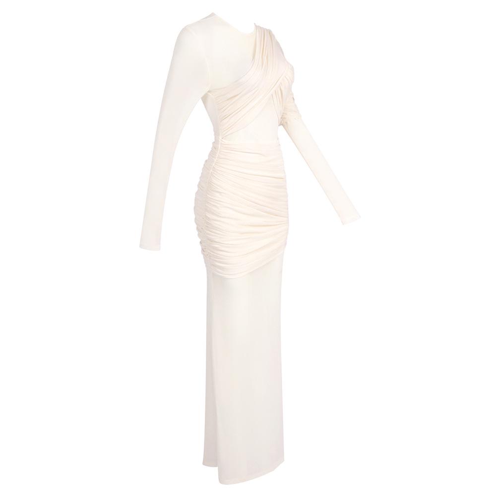 2025 Europejski i Amerykański Styl Przezroczysta Siateczka Plisowana Sukienka Maxi - Seksowny i Dopasowany Krój