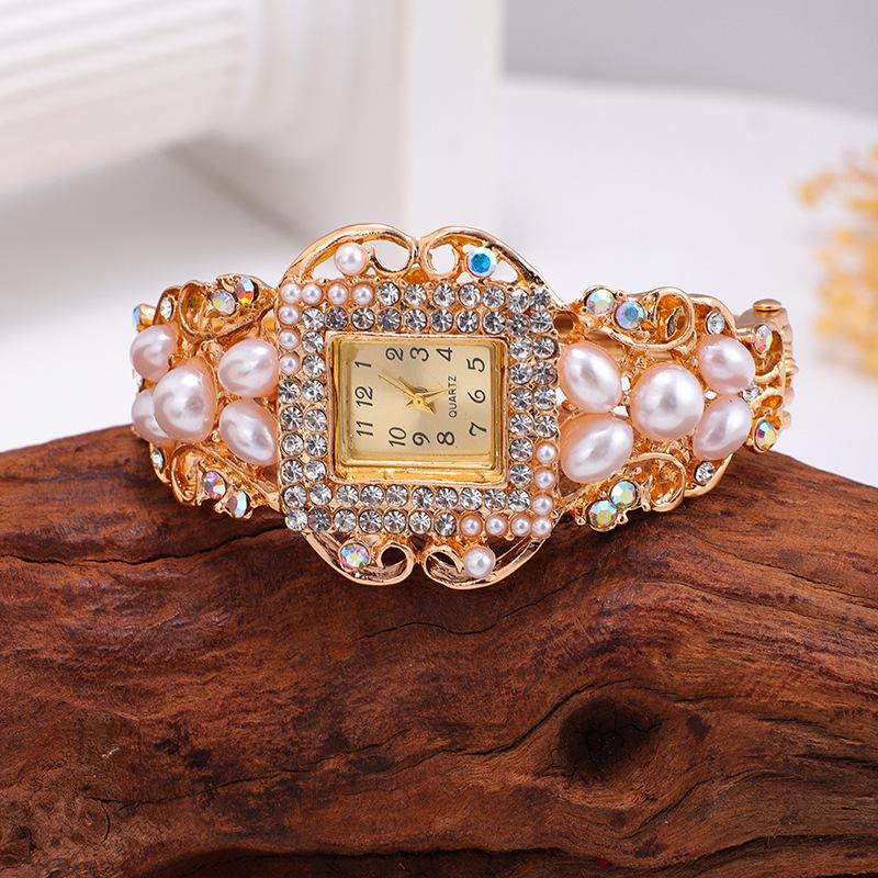 Korean Pearl & Diamond Inlaid Women's Bracelet Watch