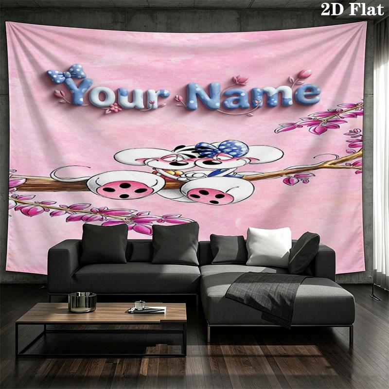 Diddl Custom Name Wall Tapestry Aesthetic Wall Hanging Printed Fabric Blanket Decorative Tapestries for Bedroom Living Room Home Decor