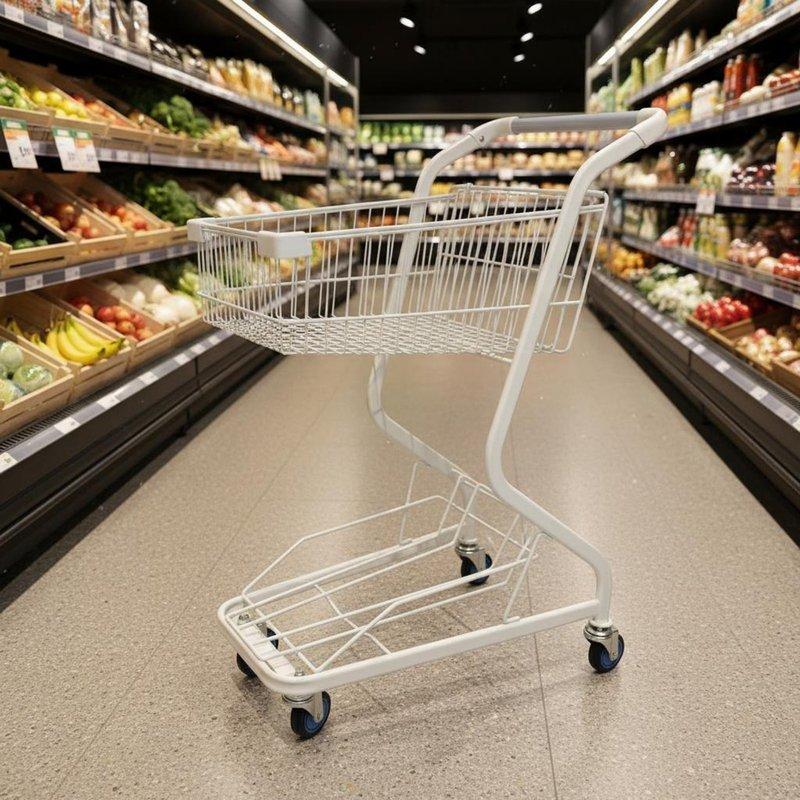 Two-Level Shopping Shopping Basket PU Wheels Metal Shopping Trolley Convenience Shop Shopping Basket Sturdy Duty for Supermarket