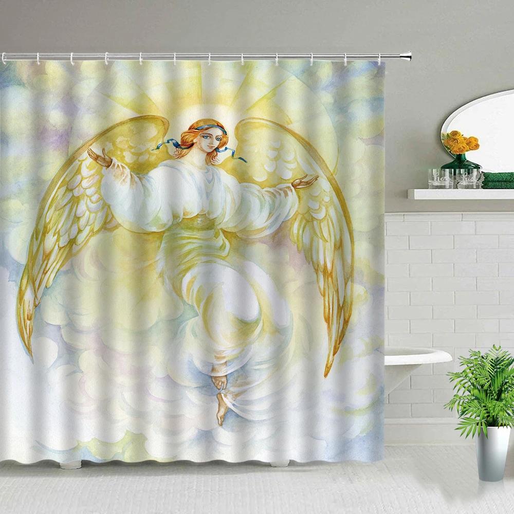 

Религиозная масляная живопись в европейском стиле Занавески для душа Искусство Украшение для ванной комнаты Водонепроницаемая занавеска для ванны Домашний декор Тканевый набор занавесок W90xH180cm