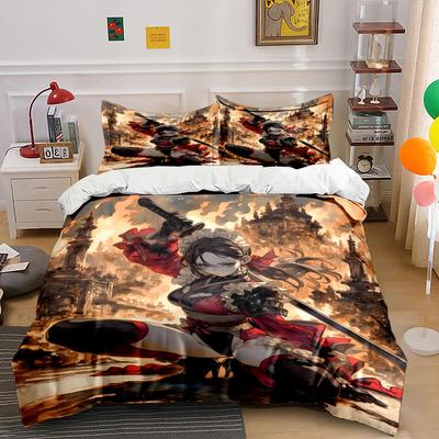 Swordswoman Amidst Flames Print Bedding Set 1 Duvet Cover 2 Pillowcases for Adult and Children Luxury Gift Full Size
