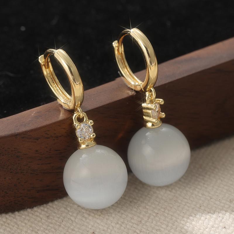 

Винтажные серьги-подвески из лунного камня и синтетического циркония для женщин, элегантные, с золотым покрытием, изысканные ювелирные аксессуары, подарки WHITE