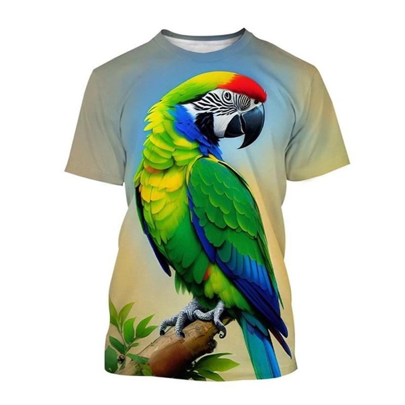 T-Shirts for Children 3D Printed Cute Parrot T-Shirt Fun Children's Clothing Summer Casual Crew Neck Short Sleeves Kids Clothes
