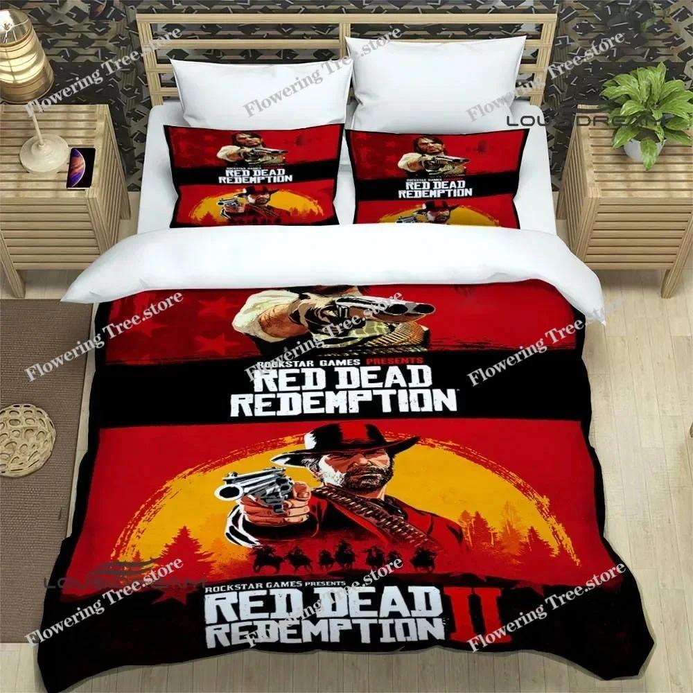 Red Dead Redemption 2 Print Bedding Sets Exquisite Supplies Set Duvet Cover Bed Comforter Set Bedding Set Luxury Birthday Gift