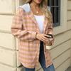Women Autumn Winter Long Sleeve Hooded Plaid Warm Woolen Coat Cardigan