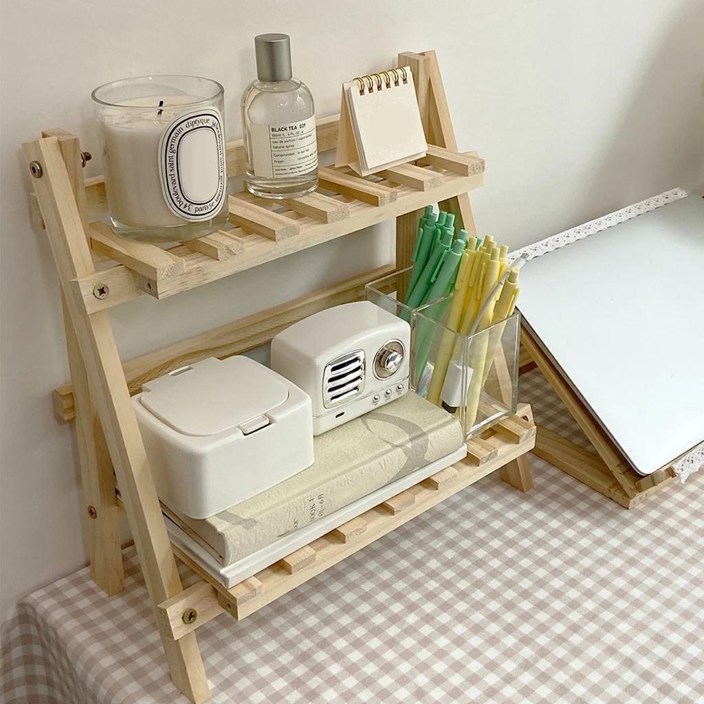 Desktop-Aufbewahrung Holzregal Doppelschichtig Einfach Faltbar Eckregal Multifunktional Schwerlast-Organizer Dekoration Schlafzimmer