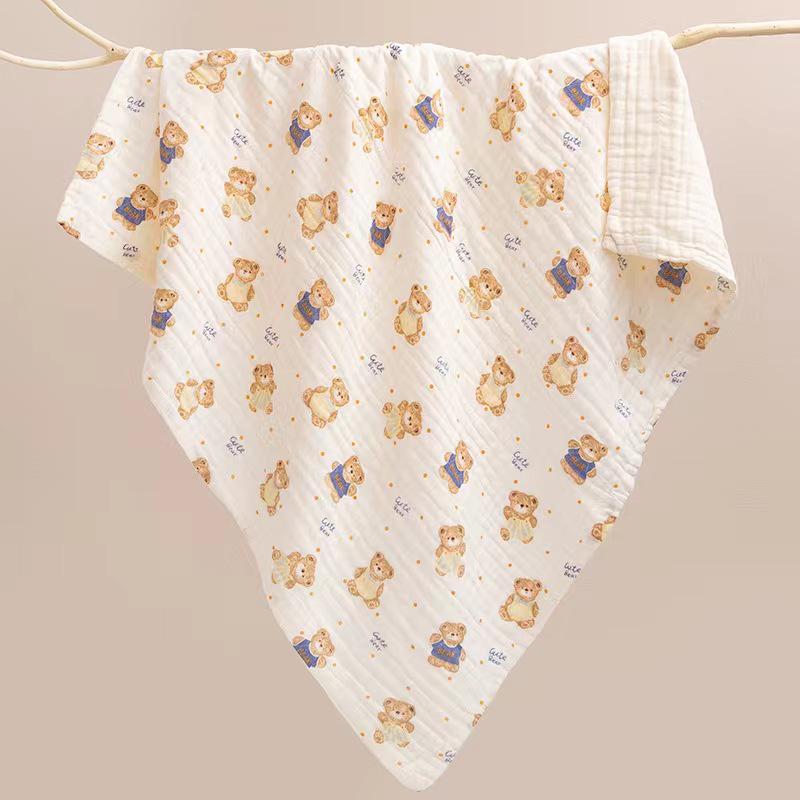 Pure Cotton Baby Bath Towel - Six-Layer Gauze, High-Density, Printed Children s Quilt 110*110 cm