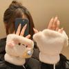 Lovely Cat Cartoon Flip Plush Gloves Warm Cold Student Gloves Women Winter Outdoor Soft Thickened Half Finger Touchscreen Gloves