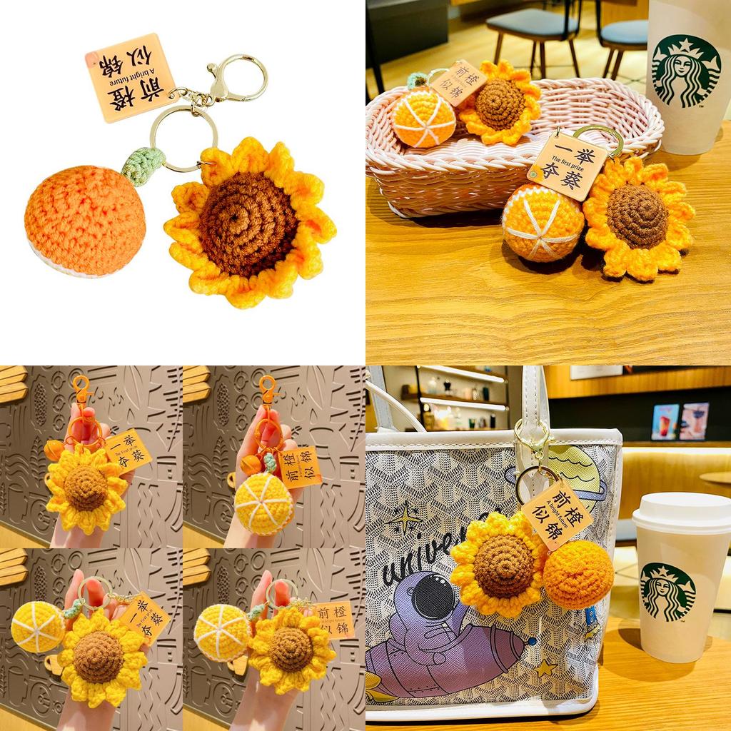 Creative Plush Crochet Sunflower Keychain Adorable Bag Charm Gift For Exams