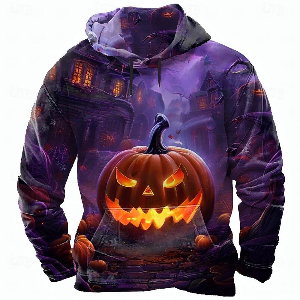 

2025 Halloween Men s Pumpkin 3D Prints Hooded Hoodies Sweatshirt Long Sleeve Crew Neck Streetwear Drawstring Fall Winter Tops S