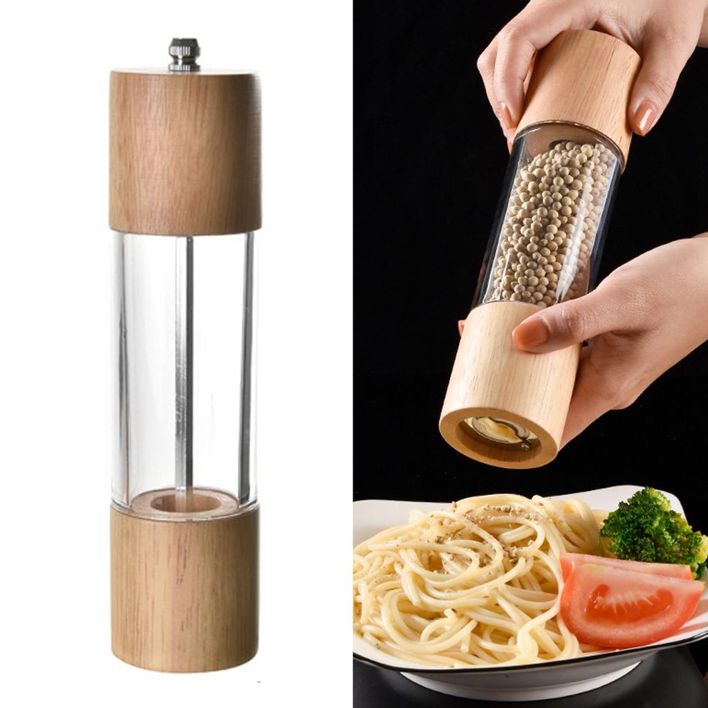 Manual Pepper Grinder Multifunctional Efficient Grinding Oak   Acrylic Pepper Mills Shakers