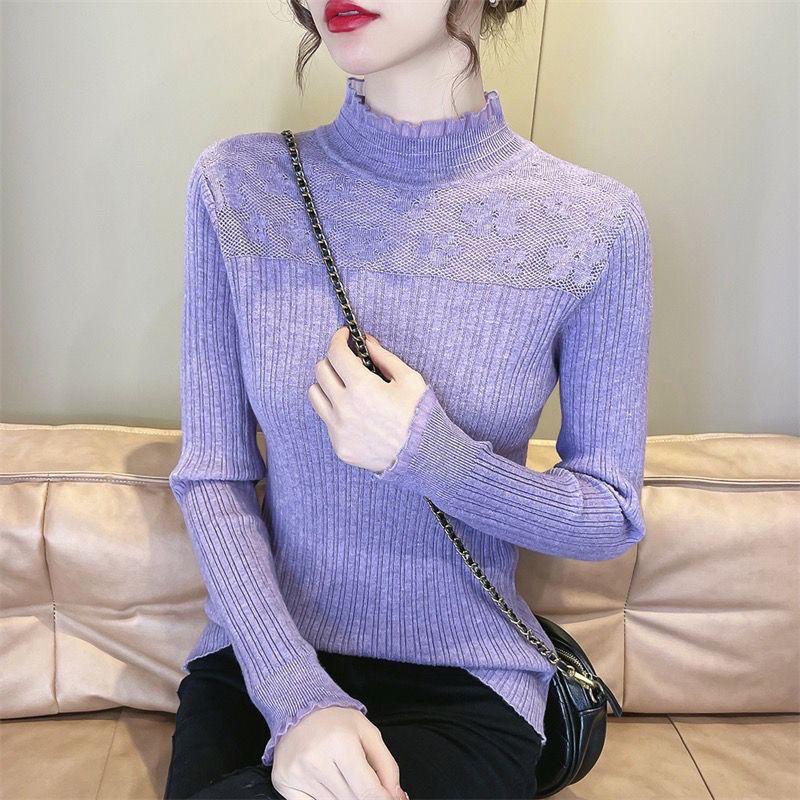Lace Top Women's Fashion Knitted Pullover: Versatile Long Sleeve Sweater for Spring & Autumn 2025