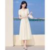 Lyocell V-neck Waist Cinched Dress for Women In Summer, with Bubble Sleeves and Pleats To Reduce Age and Make You Look Slimmer, a Vacation Dress