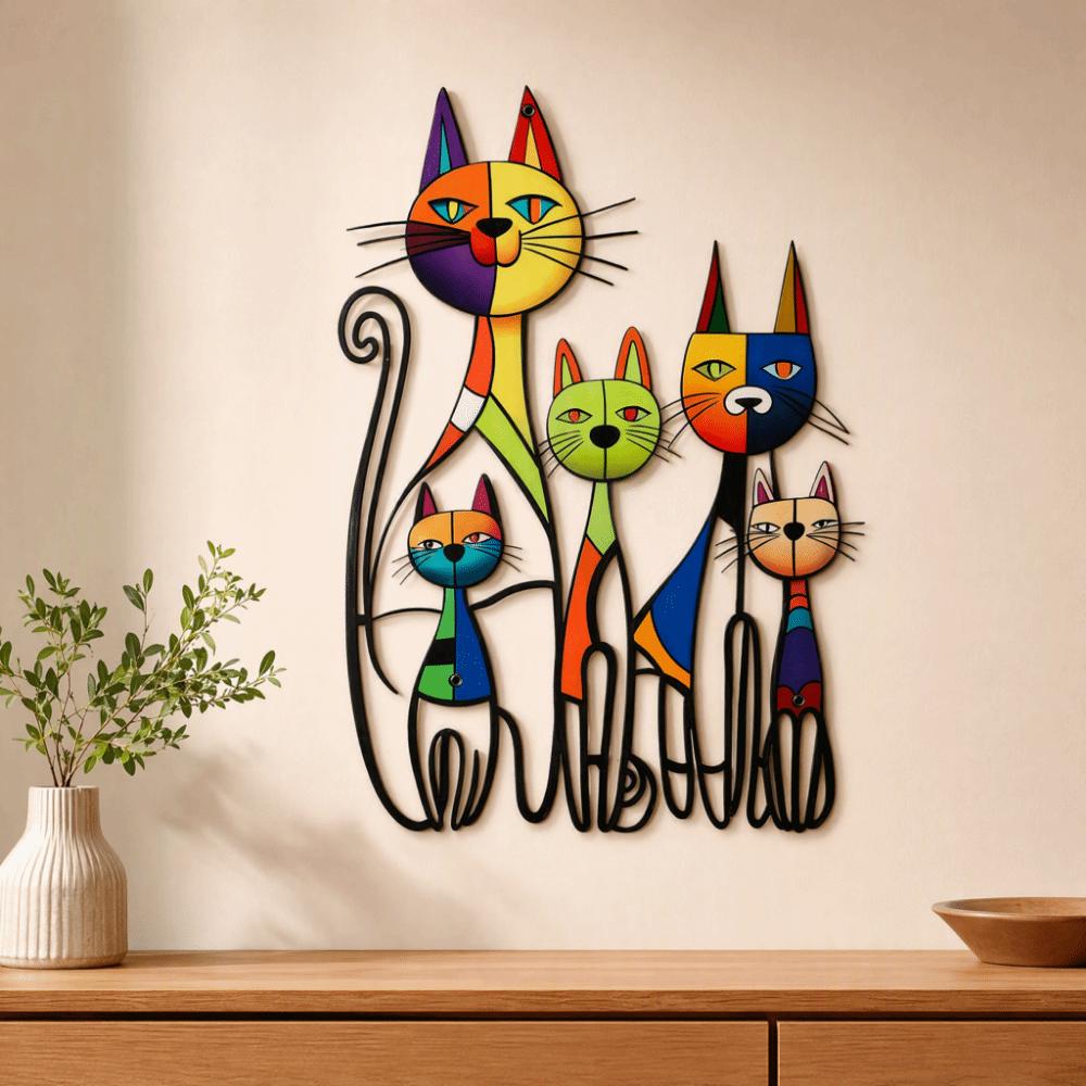 Colorful Cat Wall Art Wrought Iron Cat Wall Ornament Metal Cat Wall Art  Garden Decoration