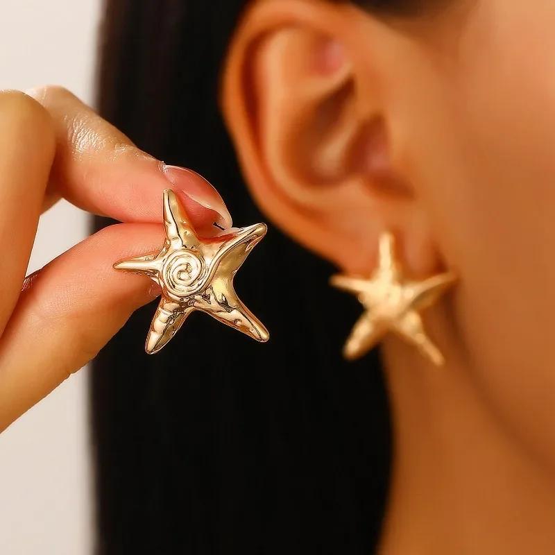 Starfish Pendant Necklace for Women Gold Color Seaside Necklaces  Summer Beach Gifts Zircon Set