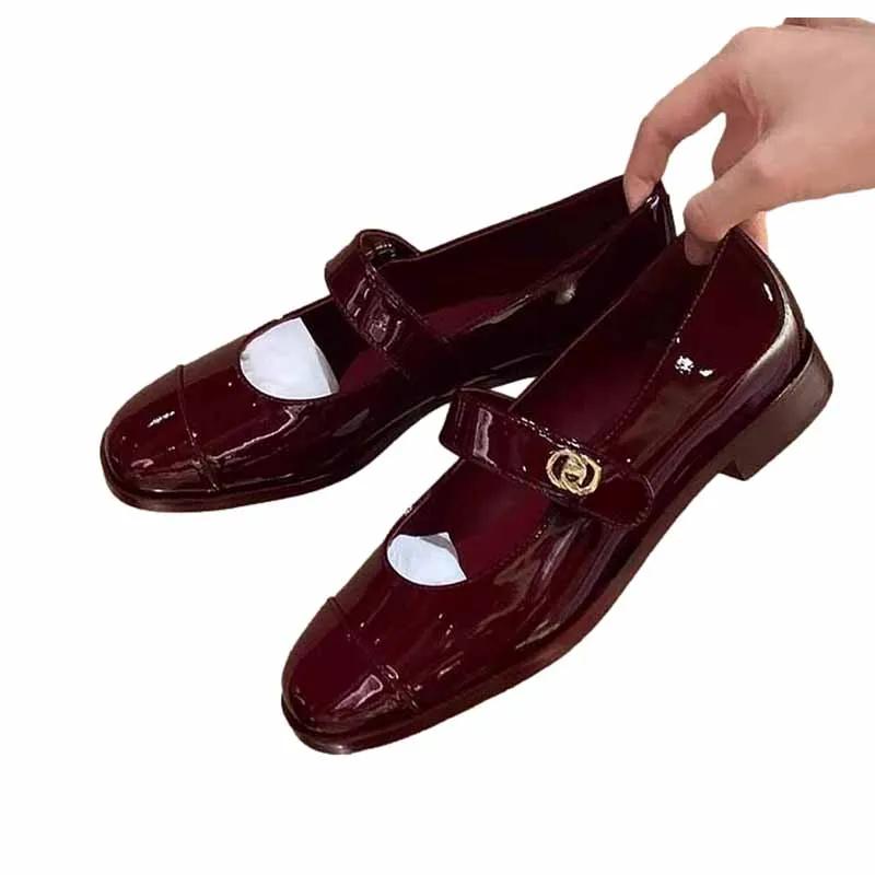 

Модные элегантные туфли Мэри Джейн женские туфли на плоской подошве роскошные туфли в стиле Лолиты 2024 года весна дизайнерские платья прогулочные туфли неглубокие выпускные туфли Zapatillas Mujer 35 вино красного