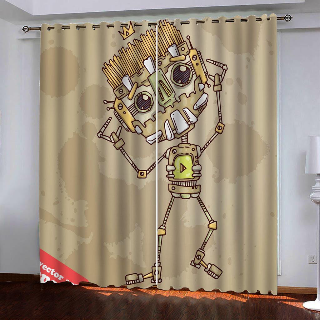 High-Density Blackout Curtains, Retro Yellowing Funny Series Digital Printing Blackout Curtains