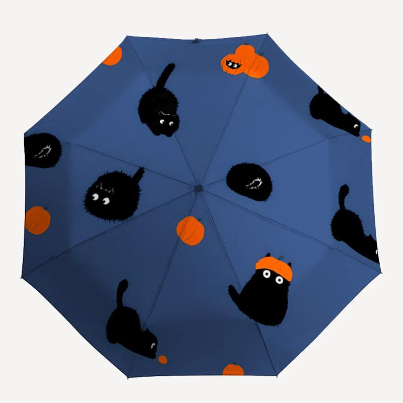 1pc Halloween Cats Automatic Open/Close Umbrella with One Touch Button,, Windproof Design Lightweight Portable Umbrella for Women & Men6144