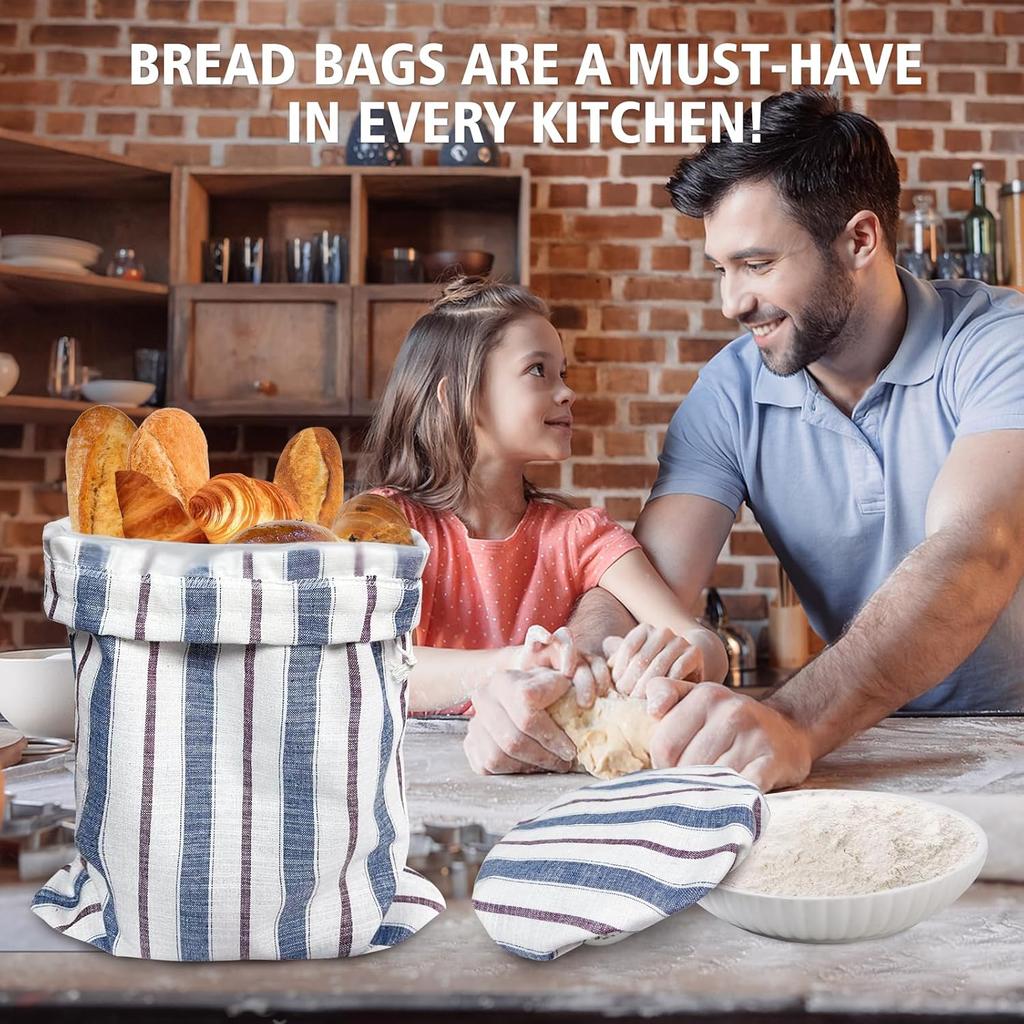 3 Packs Reble Linen Bread Bags for Homemade Sourdough, Large Easy to Clean TPU Lining Storage Bags with Proofing Bowl Cover, Store Bread & Keep