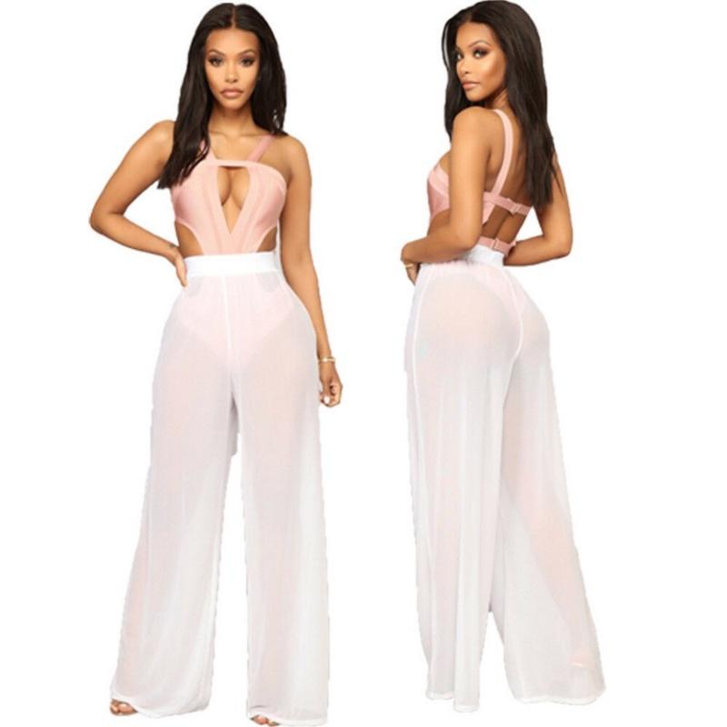 Women's Sexy Boho Mesh Sheer Pants Cover Up For Beach Pool Parties