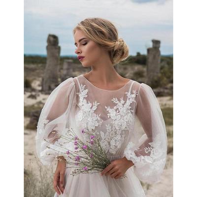 Ženy Elegantné okrúhly výstrih s dlhými rukávmi čipka sieťovaná nevesta družičky svadobné dlhé šaty nádherné spoločenské maxi spoločenské šaty