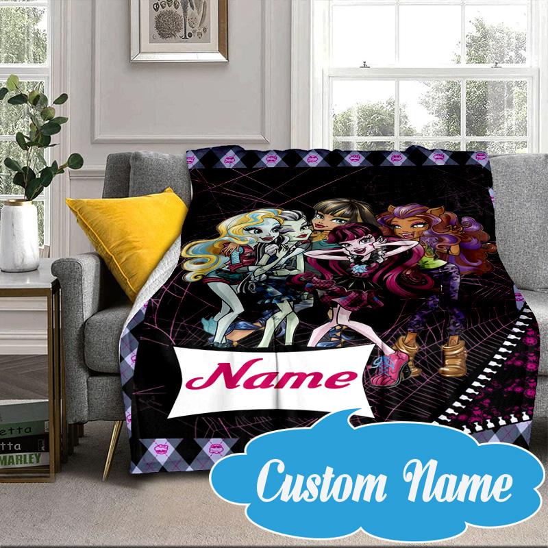Custom Name Monster High Winter Fantasy Blanket bed sofa Blanket Flannel Blanket for Camping, Hiking, Picnic Essentials,gift for Fan family