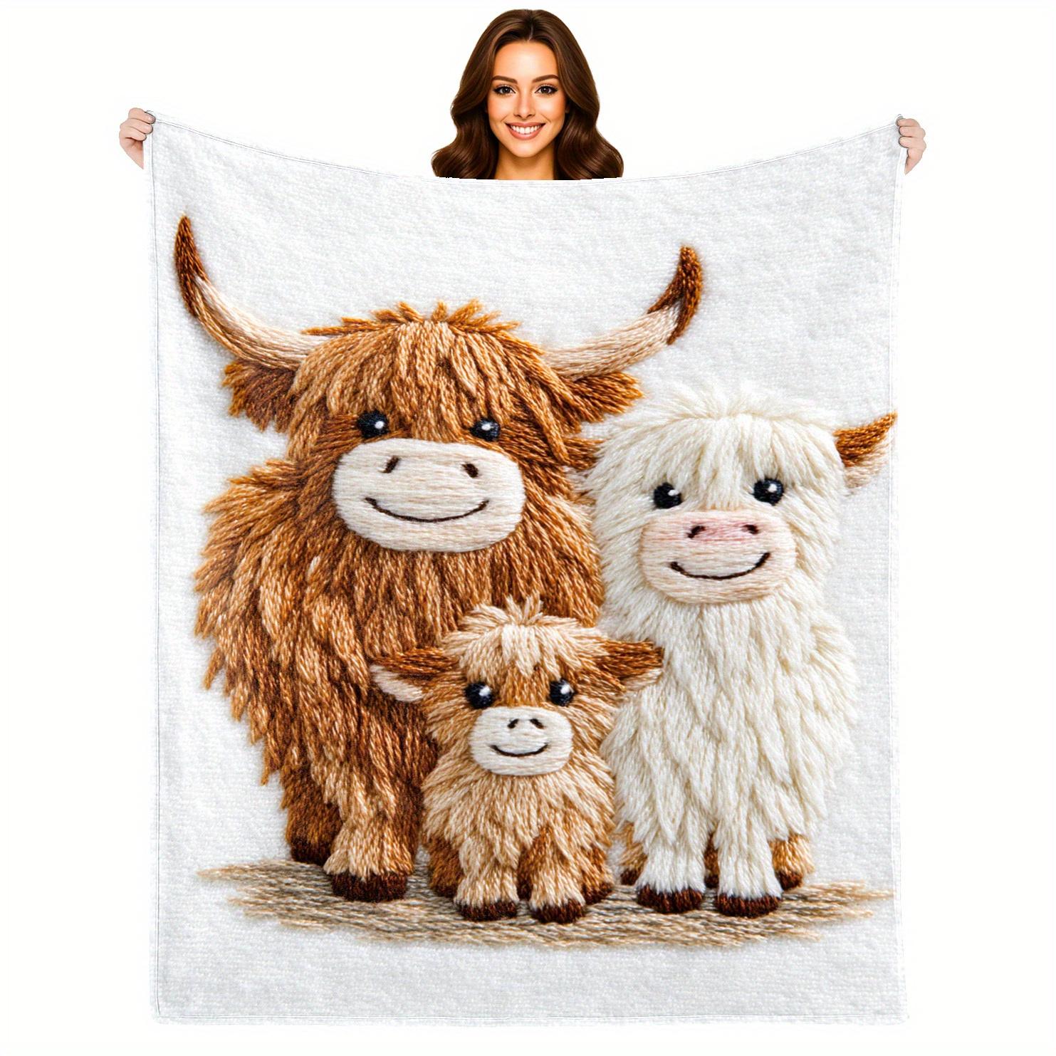 

Highland Cow Flannel Blanket, 2D Print Soft Warm Throw, All Season Companion for Home Travel, Machine Washable Rustic Decor 75x90cm