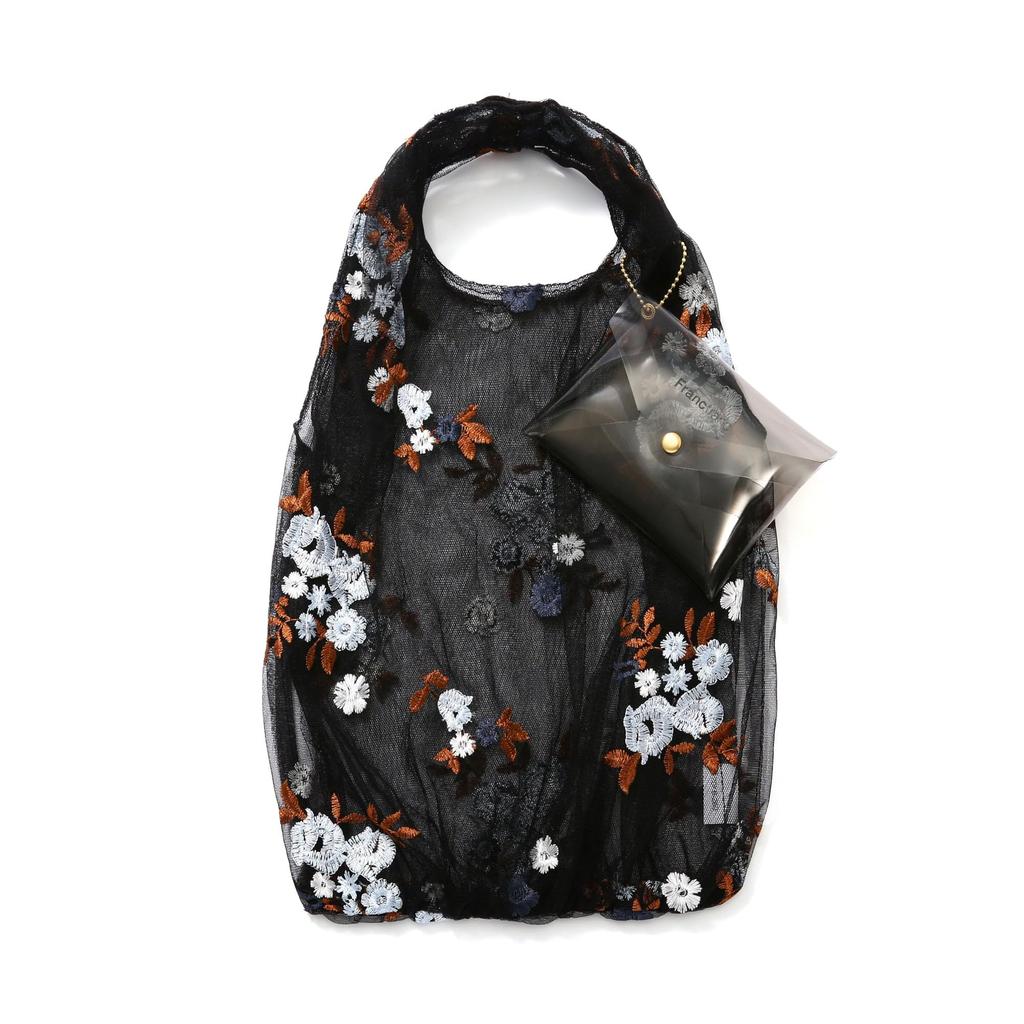 Francfranc Tulle Bag Blue X Black Foldable Eco Bag My Bag Sub Bag with Storage Pouch [Francfranc]