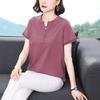 V-neck Short Sleeved Solid Color T-shirt Embroidered Summer Middle-aged Outfit Loose Korean Women's Top
