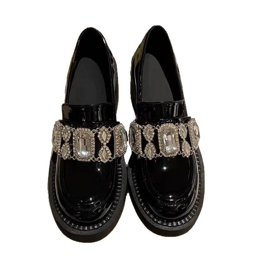 Promi-Stil~ Internet-Berühmtheit Nische Designgefühl Einzelne Schuhe Damen Frühling und Herbst Dicke Ferse Kleine Lederschuhe Britisch Erhöhtes Pla