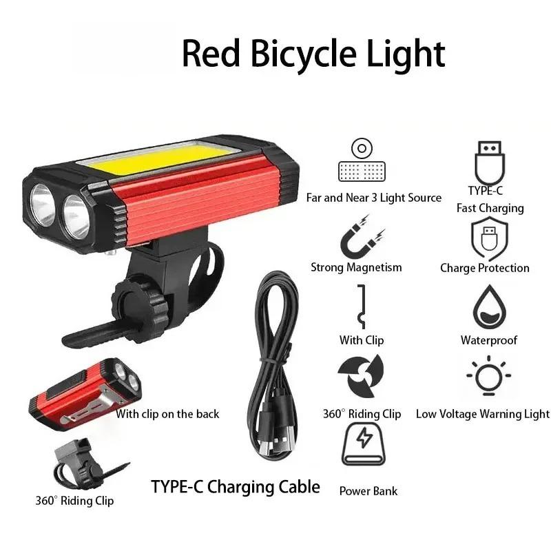 

Bike Bicycle Light LED Type-C Rechargeable Flashlight Outdoor MTB Road Bikes Cycling Portable Working Lamp Car Repair Cycling Accessory Random color