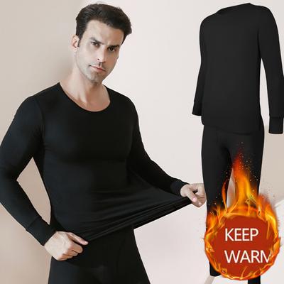Conjunto de roupa íntima térmica masculina de inverno Long Johns, gola redonda, tecido escovado de dupla face, parte superior e inferior, mantém o calor, roupas macias, pijamas