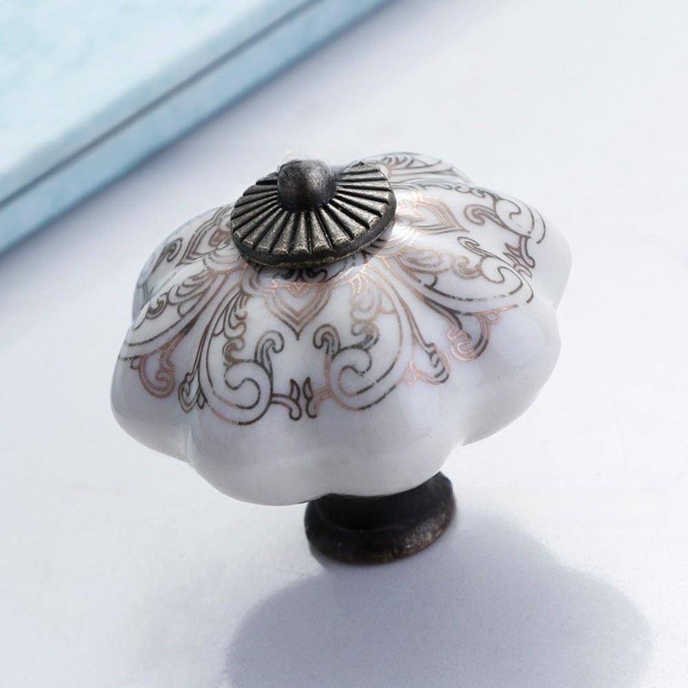 Pumpkin Shape Cabinet Door Knobs Floral Pattern Ceramic Cabinet Knobs Cupboard Door