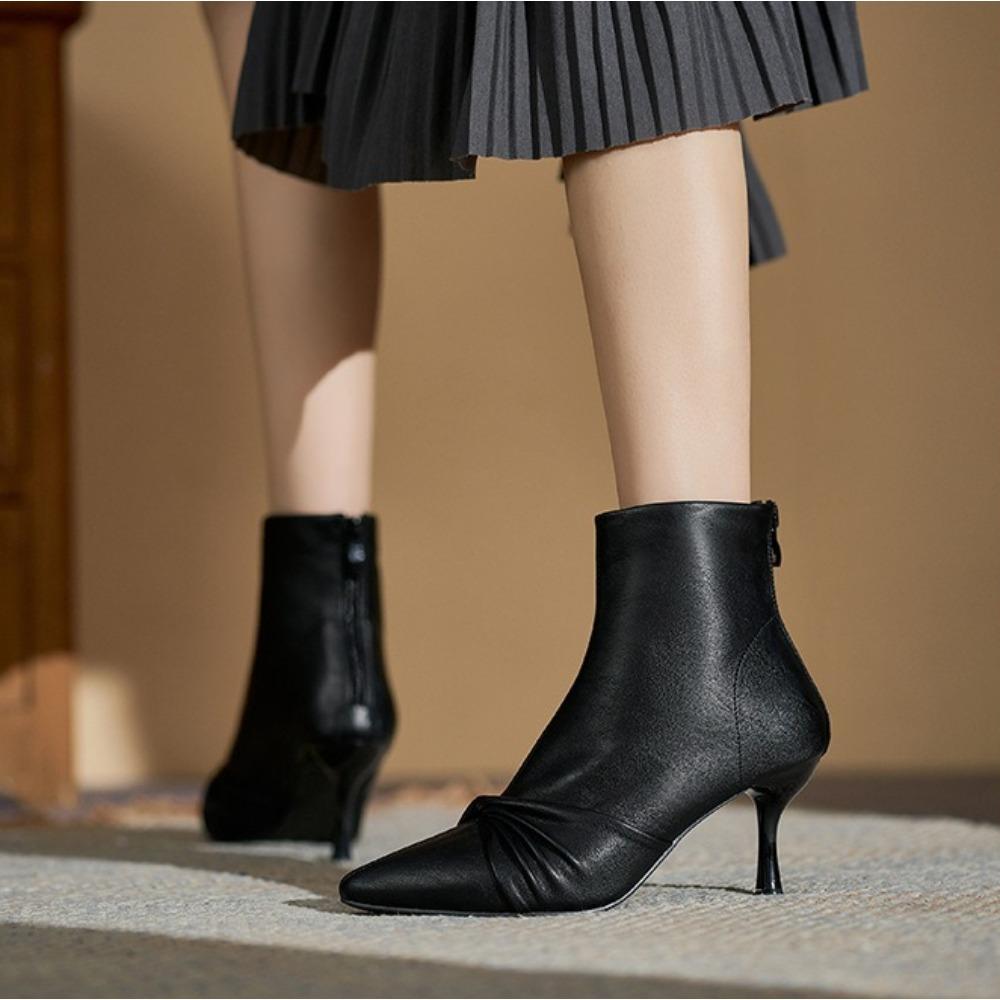 High-Heeled Boots Women'S New Pointed-Toed Thin-Heeled Large-Size Bootie High-Heeled Shoes Women'S Black Rear Zipper Ankle