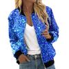 Women's Fashion Long Sleeve Sequin Print Round Neck Zip Jacket