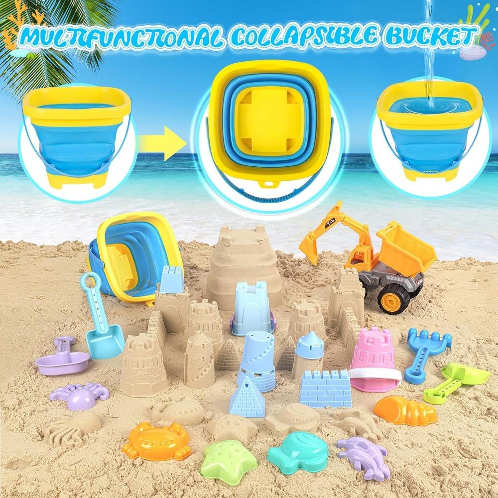 Toys Beach Sand Toys For Toddlers Sandbox With Excavator Truck Collapsible Sand Bucket Castle Building Kit Animal Molds Mesh Bag