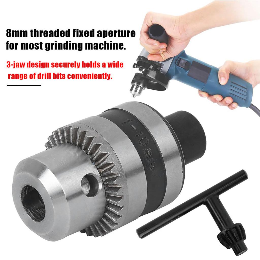 3 Jaw Clip Key Type Drill Chuck 8mm Fixing Hole for Grinding Polishing Machine