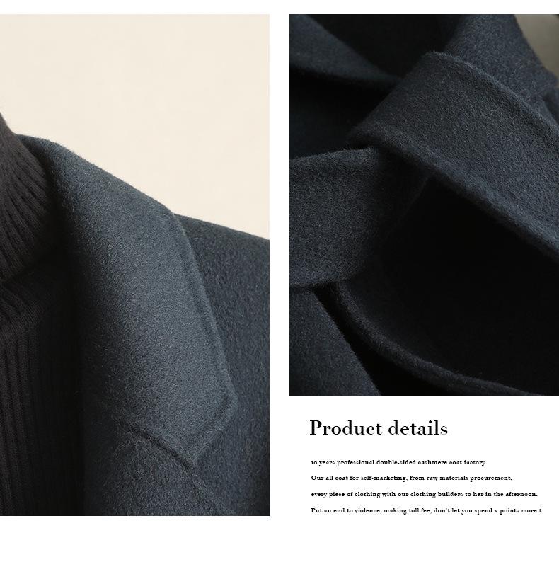 Γυναικείο Ανοιξιάτικο Υψηλής Ποιότητας Μεσάτο Μάλλινο Παλτό - Διπλής Όψης, Χωρίς Κασμίρ, Σχέδιο που Σμιλεύει τη Μέση