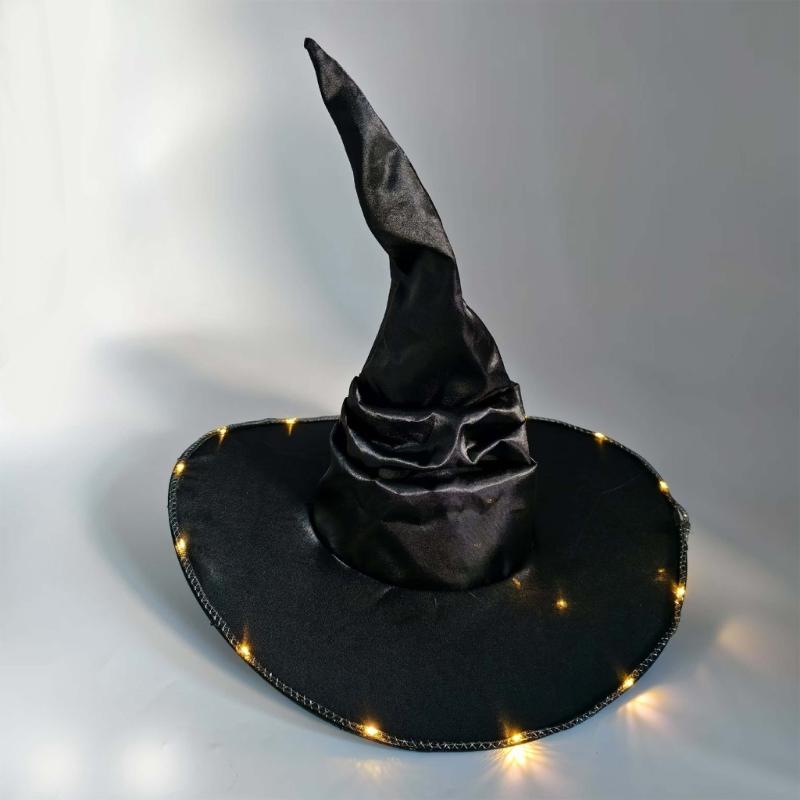Halloween Wizard Hat Light Up Witch Hat Witch Caps Wizard Costume Accessories for Masquerade Party Decor Cosplay Props