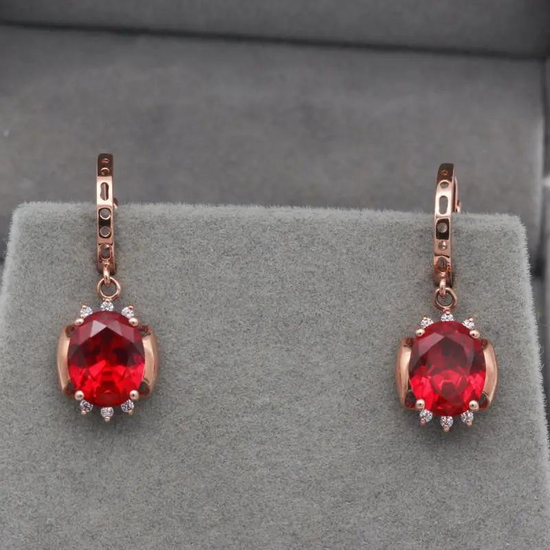 Exquisite Russian Purple Gold Ruby Earrings Light Luxury High Fashion Rose Gold Zircon Earrings Jewelry Women