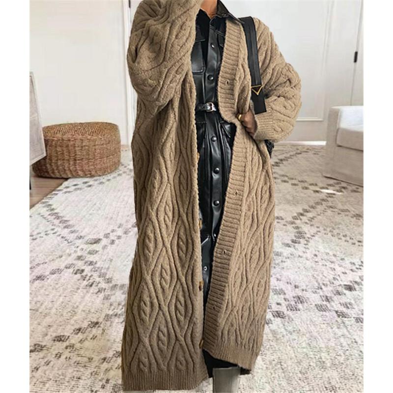 

Tooxika осень и зима новый ленивый стиль ретро длинный свободный вязаный кардиган куртка для женщин XL хаки